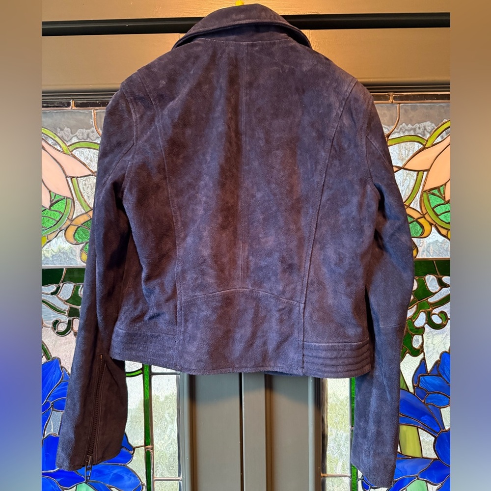 Blank NYC Sz 2 Beautiful Women's Blue Suede Biker Jacket Lots of Zippers (0731) - Picture 8 of 12